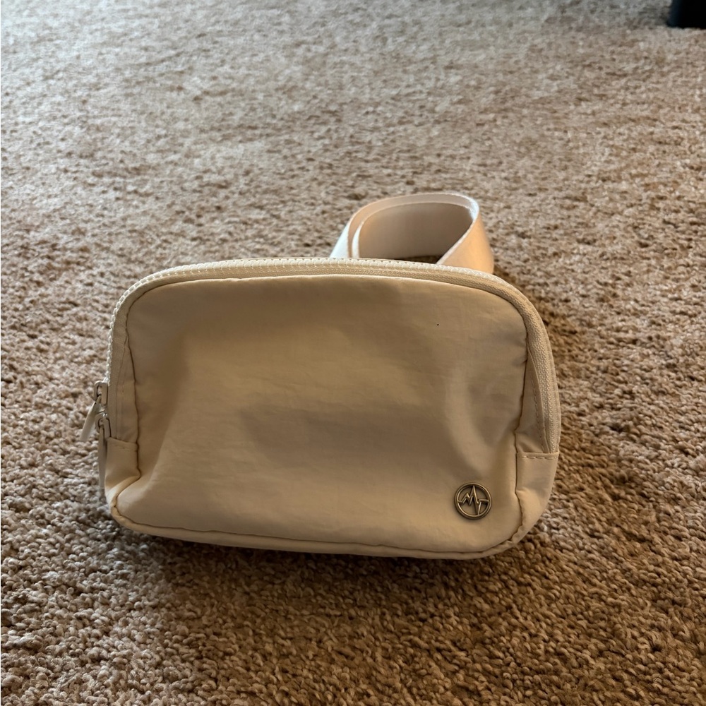 Cream Crossbody Belt Bag with Metallic Logo